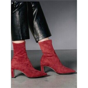 Scarlett Chase Portia 75 Stretch Booties in Red Suede Womens Size 6